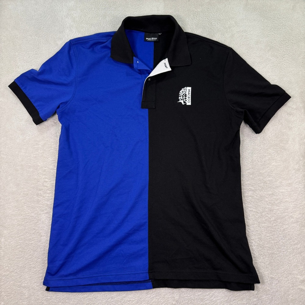 MACEOO Mens XL Polo Mozart Split Black Blue Short Sleeve Casual Shirt Casual EUC